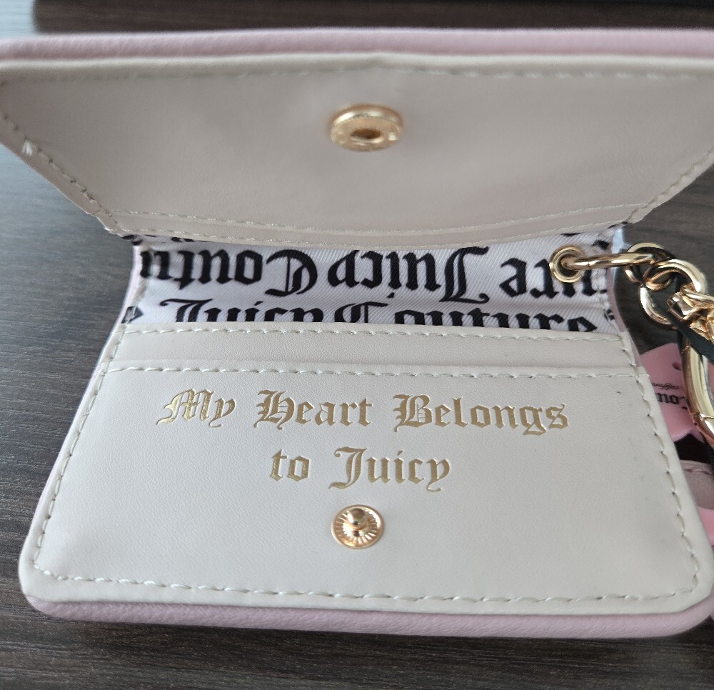 Juicy Couture Dusty Blush Wallet – Gold Logo Keychain & Bow Charm - Picture 8 of 9